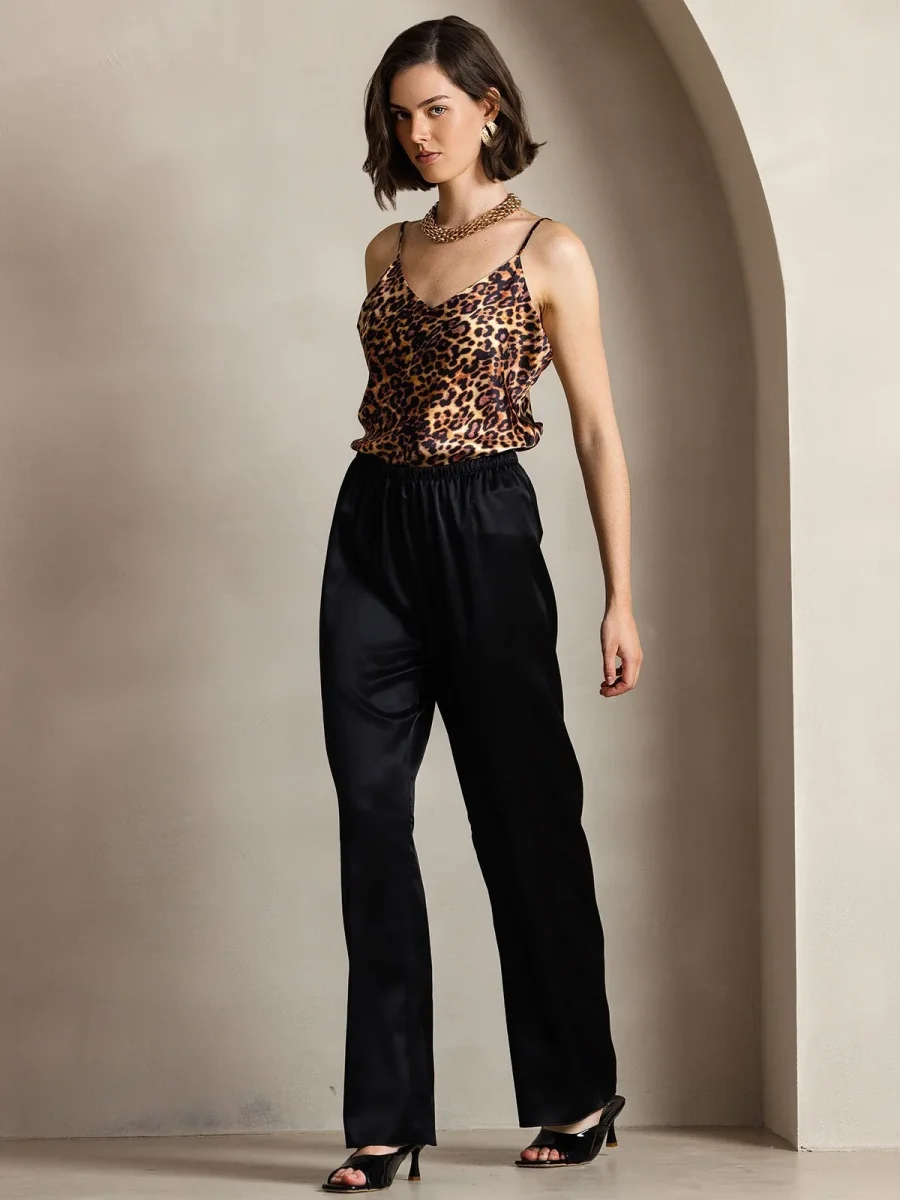 19Momme Pantalones a la Moda de Cintura Alta con Piernas Anchas - Imagen 5