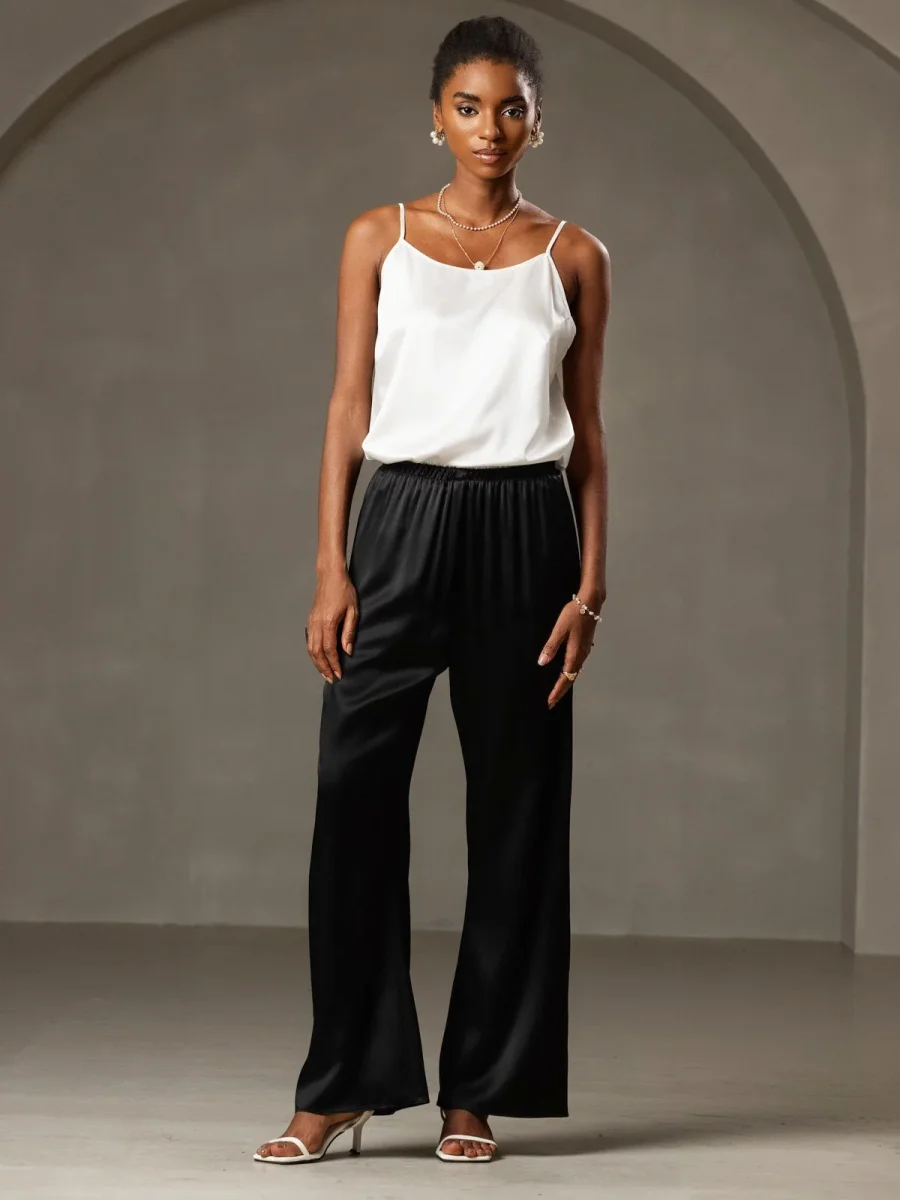 19Momme Pantalones a la Moda de Cintura Alta con Piernas Anchas - Imagen 6
