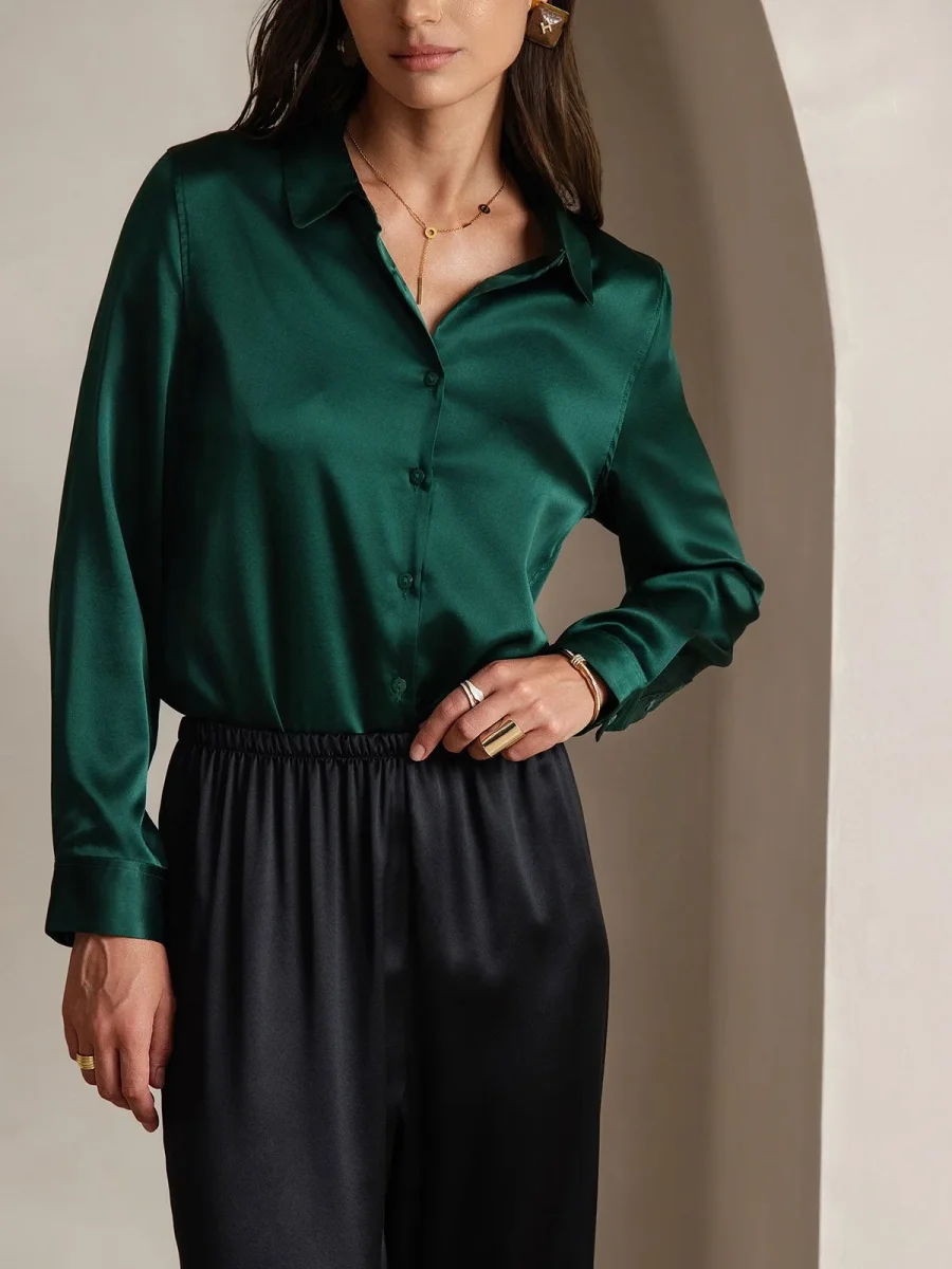 19Momme Pantalones a la Moda de Cintura Alta con Piernas Anchas - Imagen 9