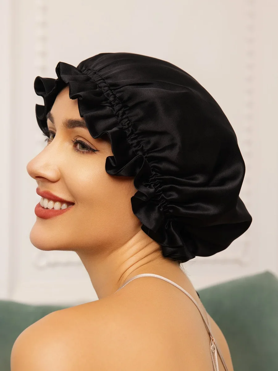 Gorro de doble capa de seda pura con cinta - Imagen 7