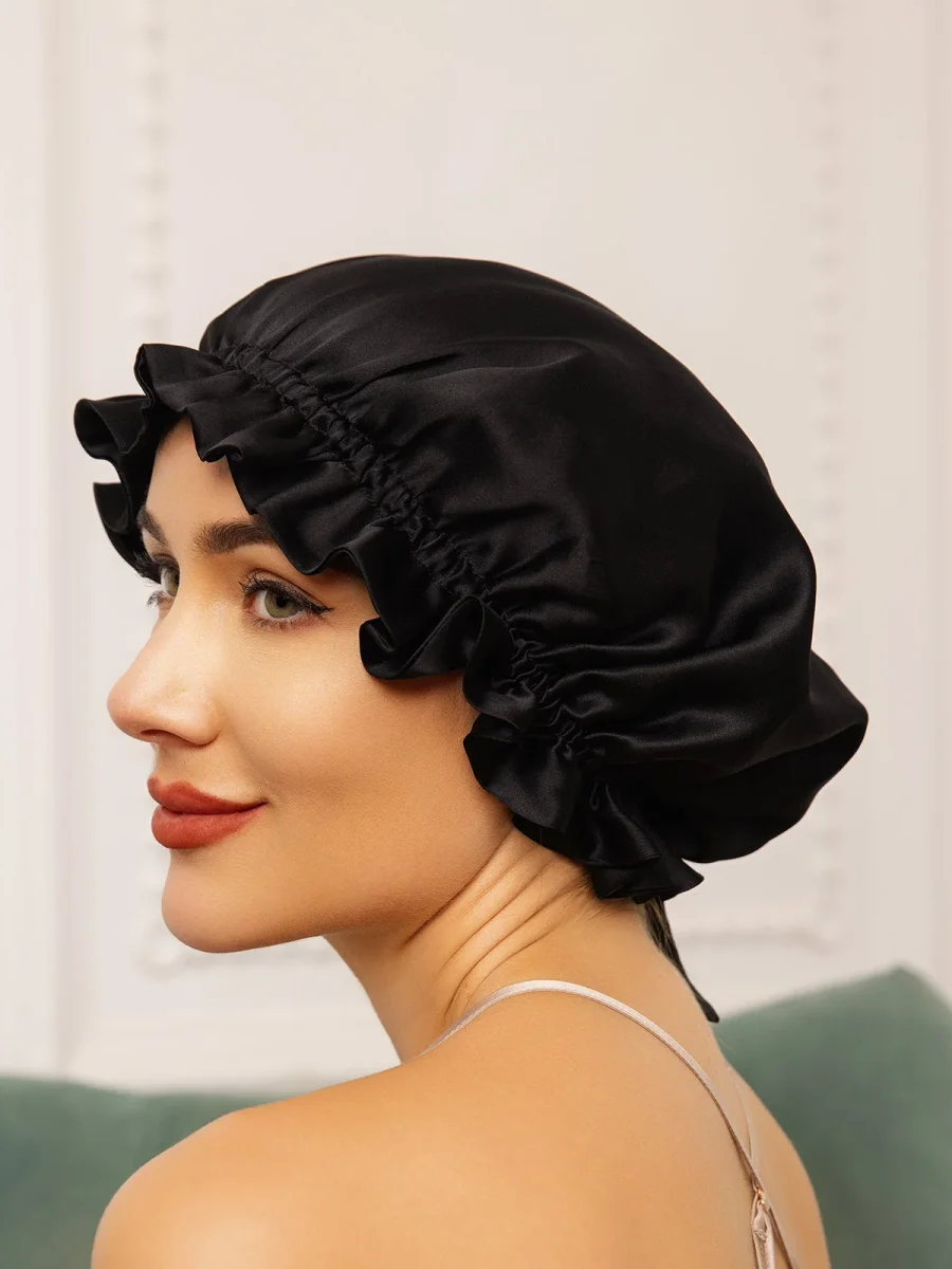 Gorro de doble capa de seda pura con cinta - Imagen 9