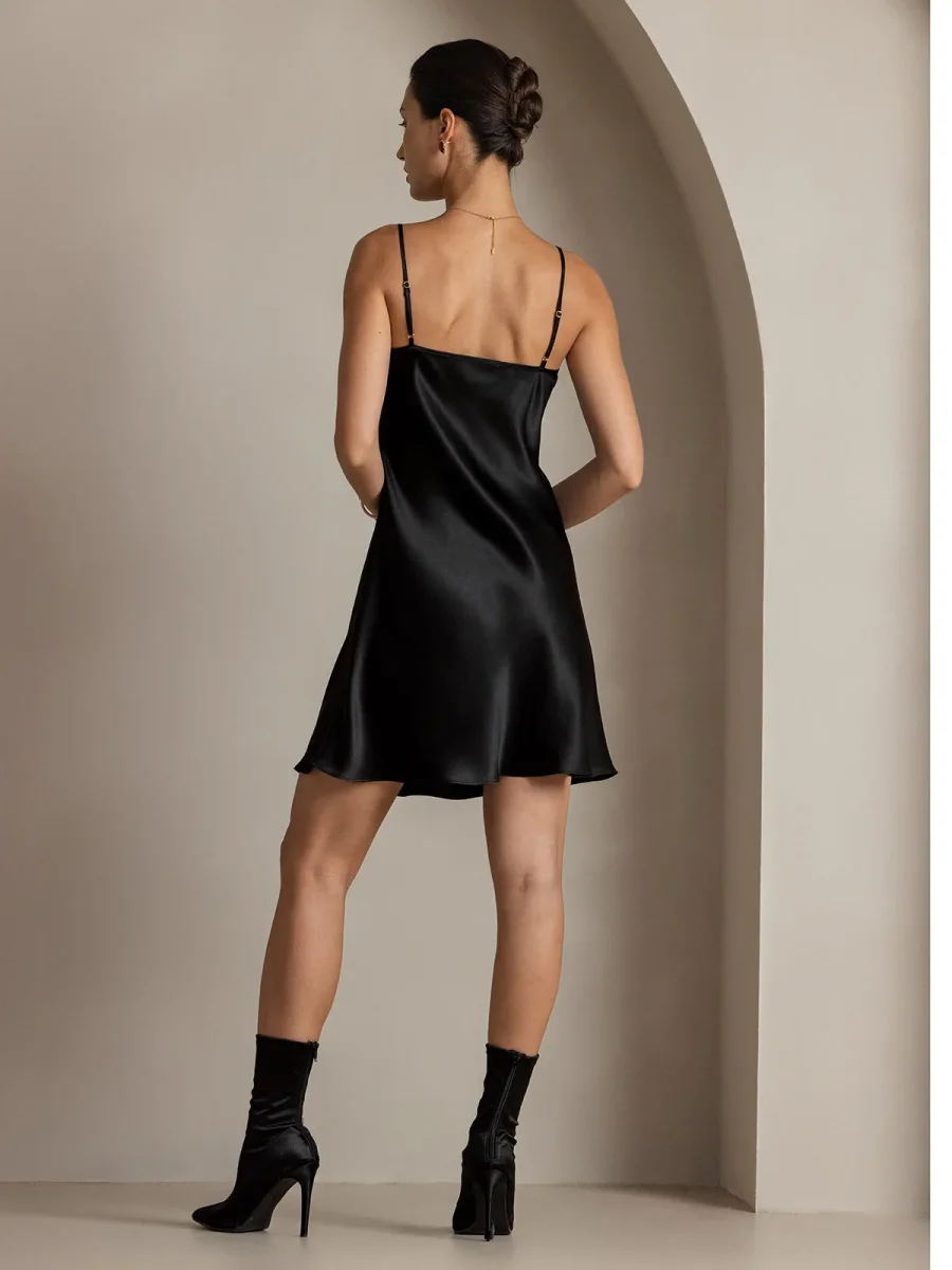 Pure Seda Corto Tirantes Finos Deslizante Vestido - Imagen 3
