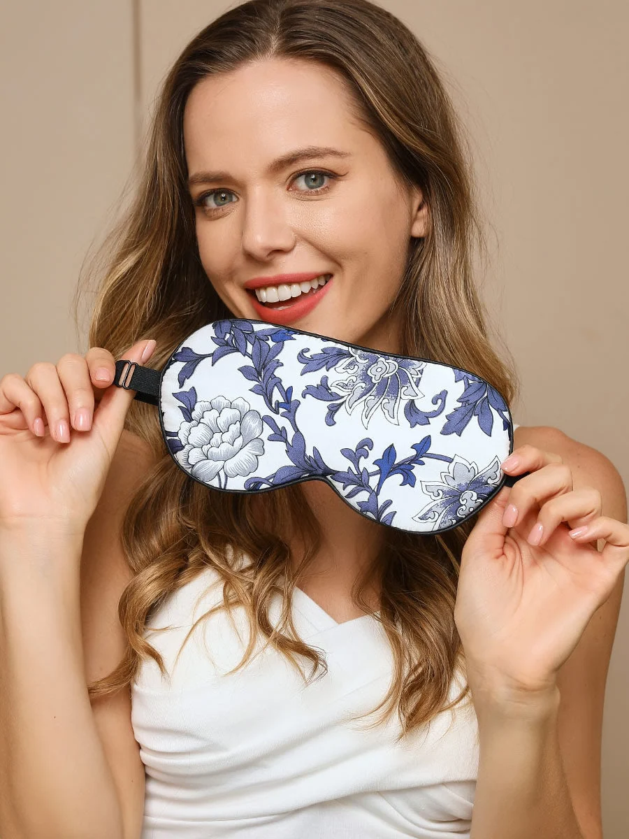 Antifaz para dormir con estampado de flores de seda pura - Imagen 3