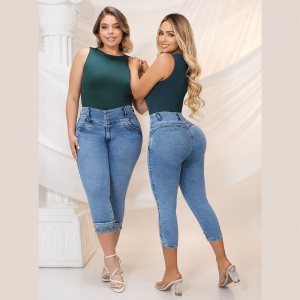 Pantalón Colombiano Capri Levantacola Push Up 2685W Azul Frost
