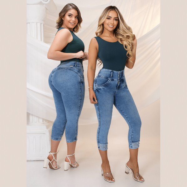 Pantalón Colombiano Capri Levantacola Push Up 2685W Azul Frost - Imagen 4