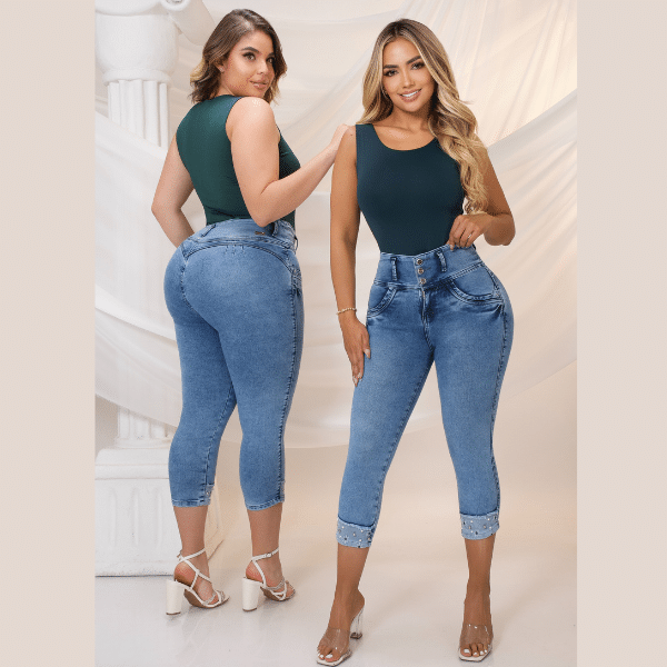 Pantalón Colombiano Capri Levantacola Push Up 2685W Azul Frost - Imagen 3