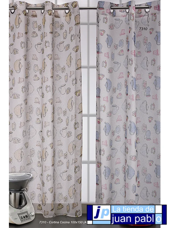 CASA DORADA 7310 Cortina de Visillo Opaco para Cocina 100x150cm Pack 2 Unidades