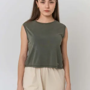 Camiseta crop sin mangas - Caqui Antiguo