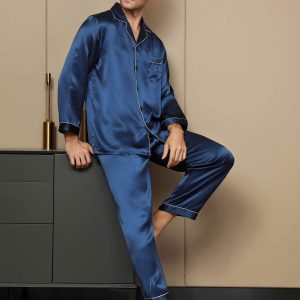 Pijama De Hombre De Pura Seda Con Mangas Largas
