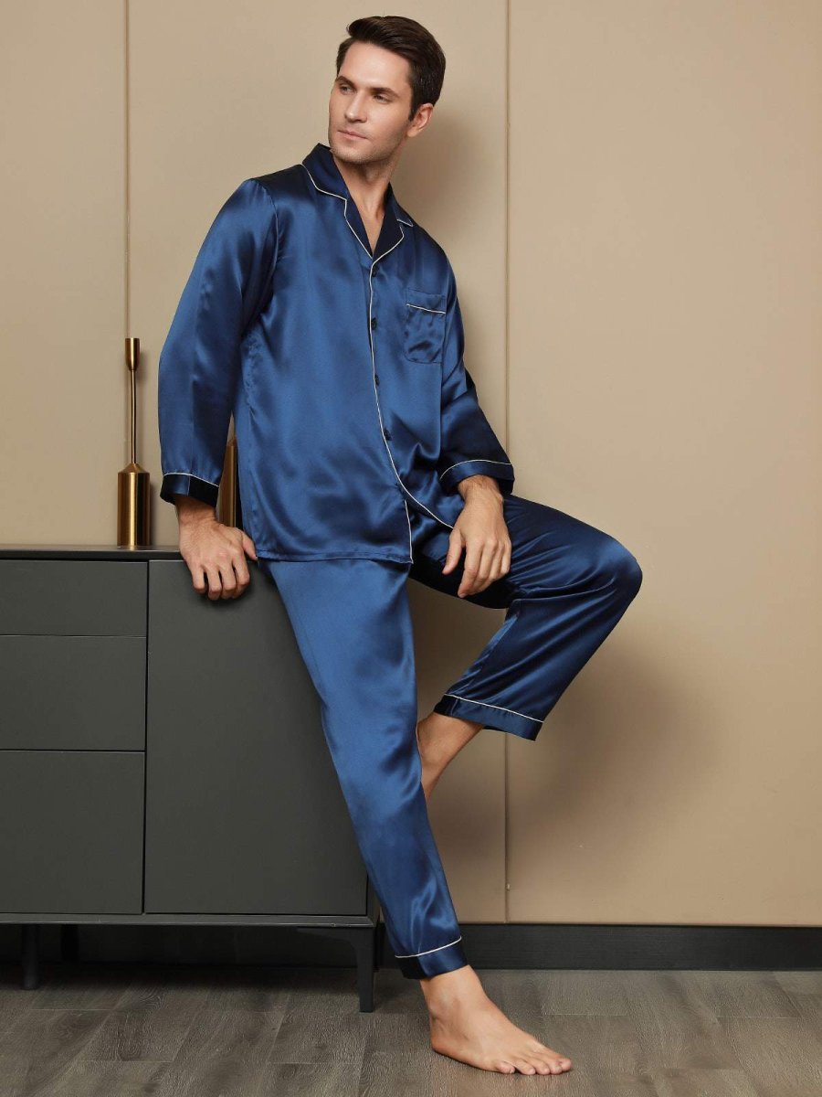 Pijama De Hombre De Pura Seda Con Mangas Largas - Imagen 2