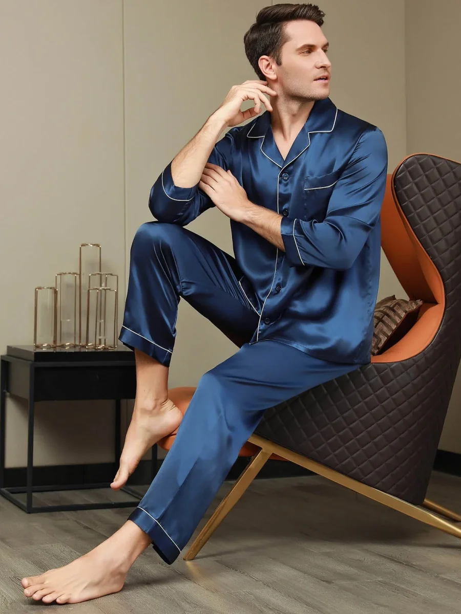 Pijama De Hombre De Pura Seda Con Mangas Largas - Imagen 3