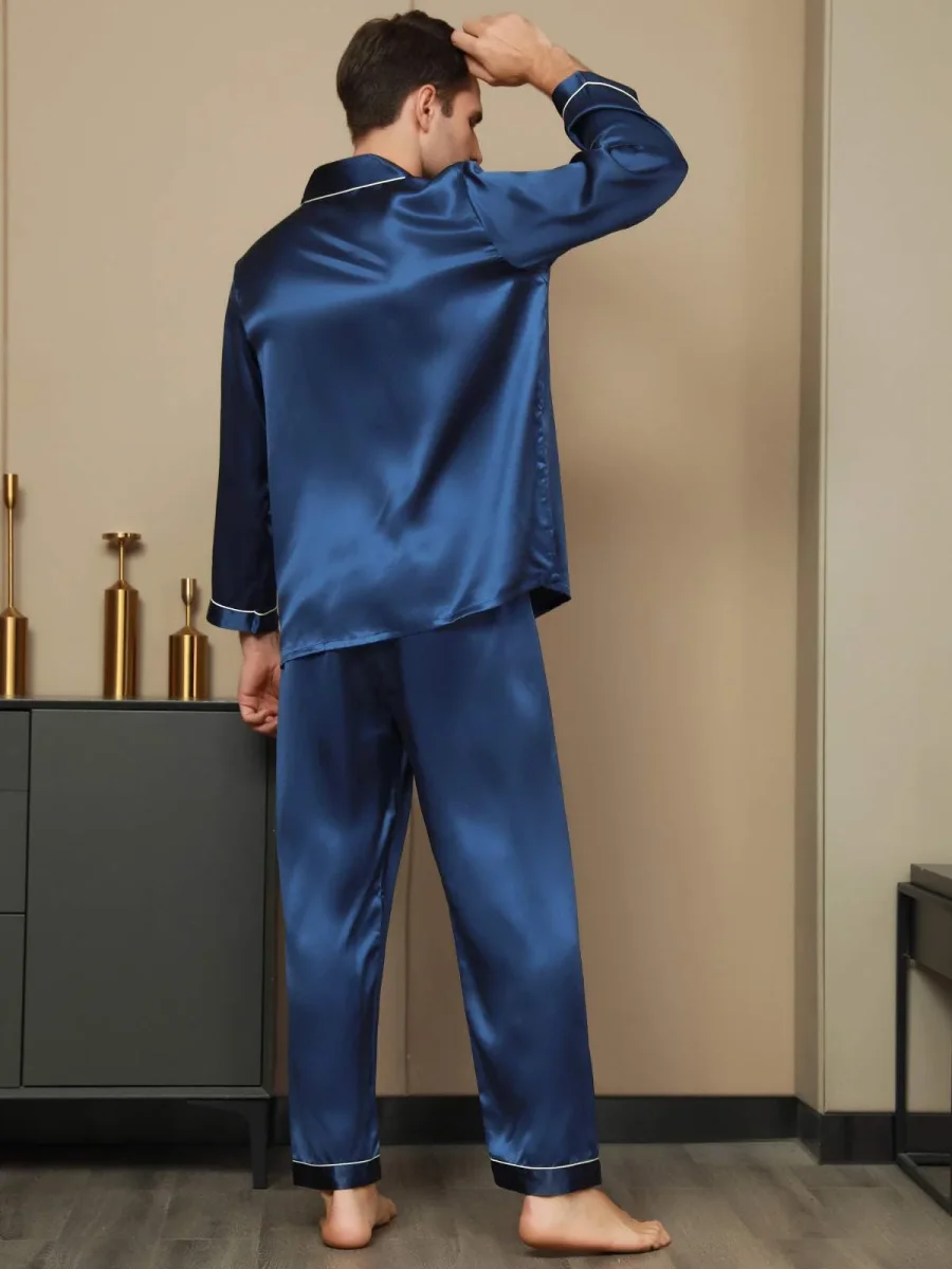 Pijama De Hombre De Pura Seda Con Mangas Largas - Imagen 5