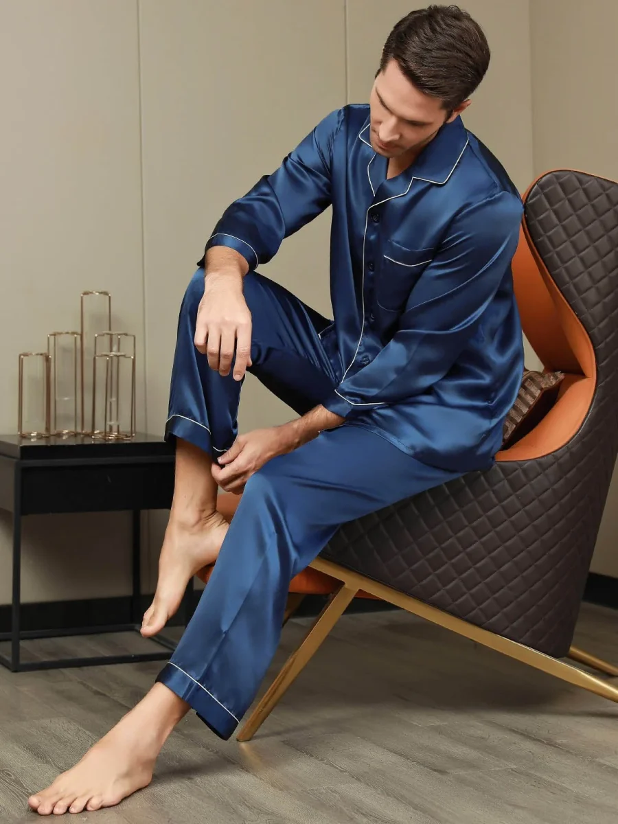 Pijama De Hombre De Pura Seda Con Mangas Largas - Imagen 8