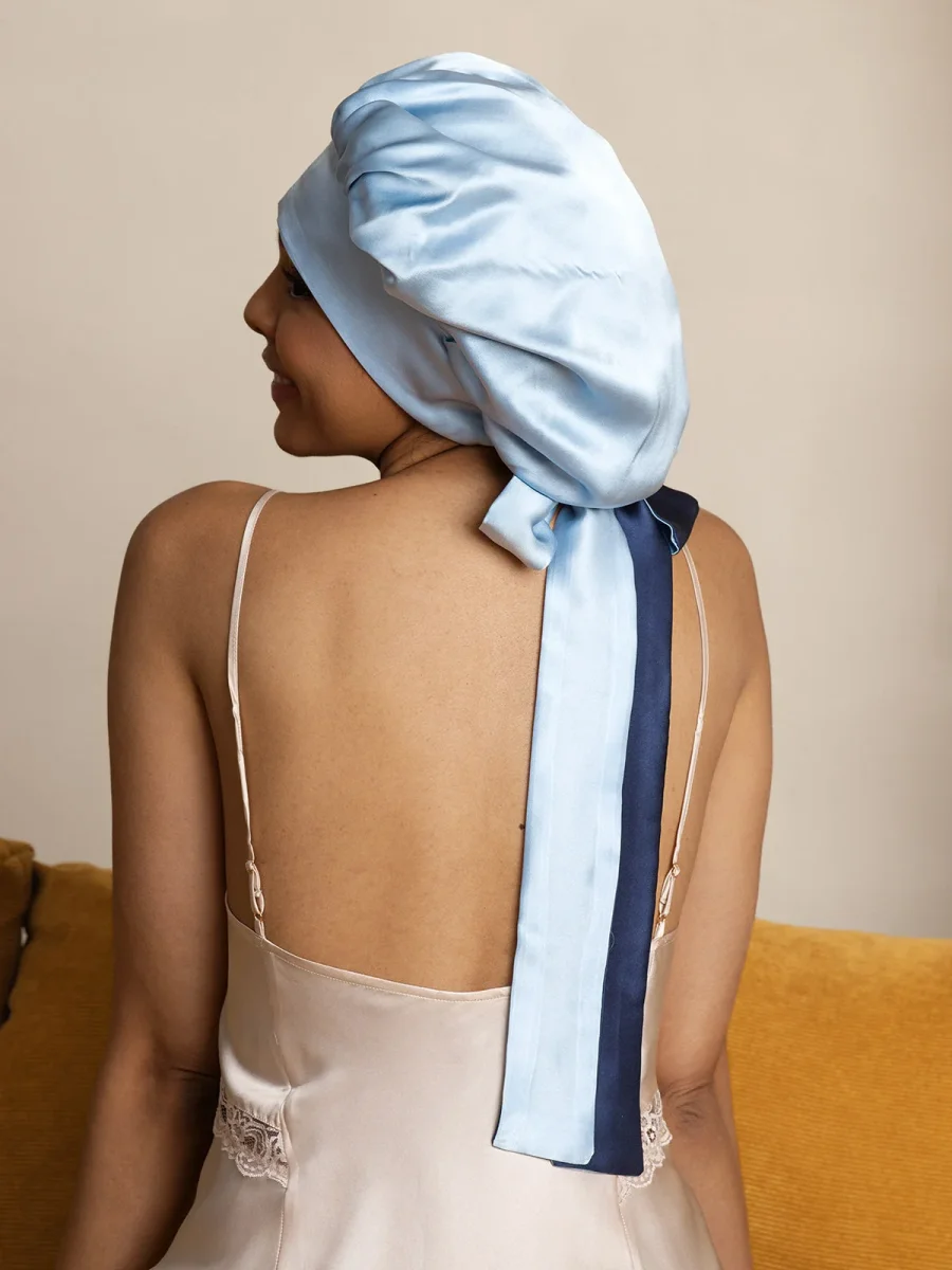 Gorro Casual de Seda para Mujer con Cintas Largas (Bicolor y Reversible) - Imagen 3