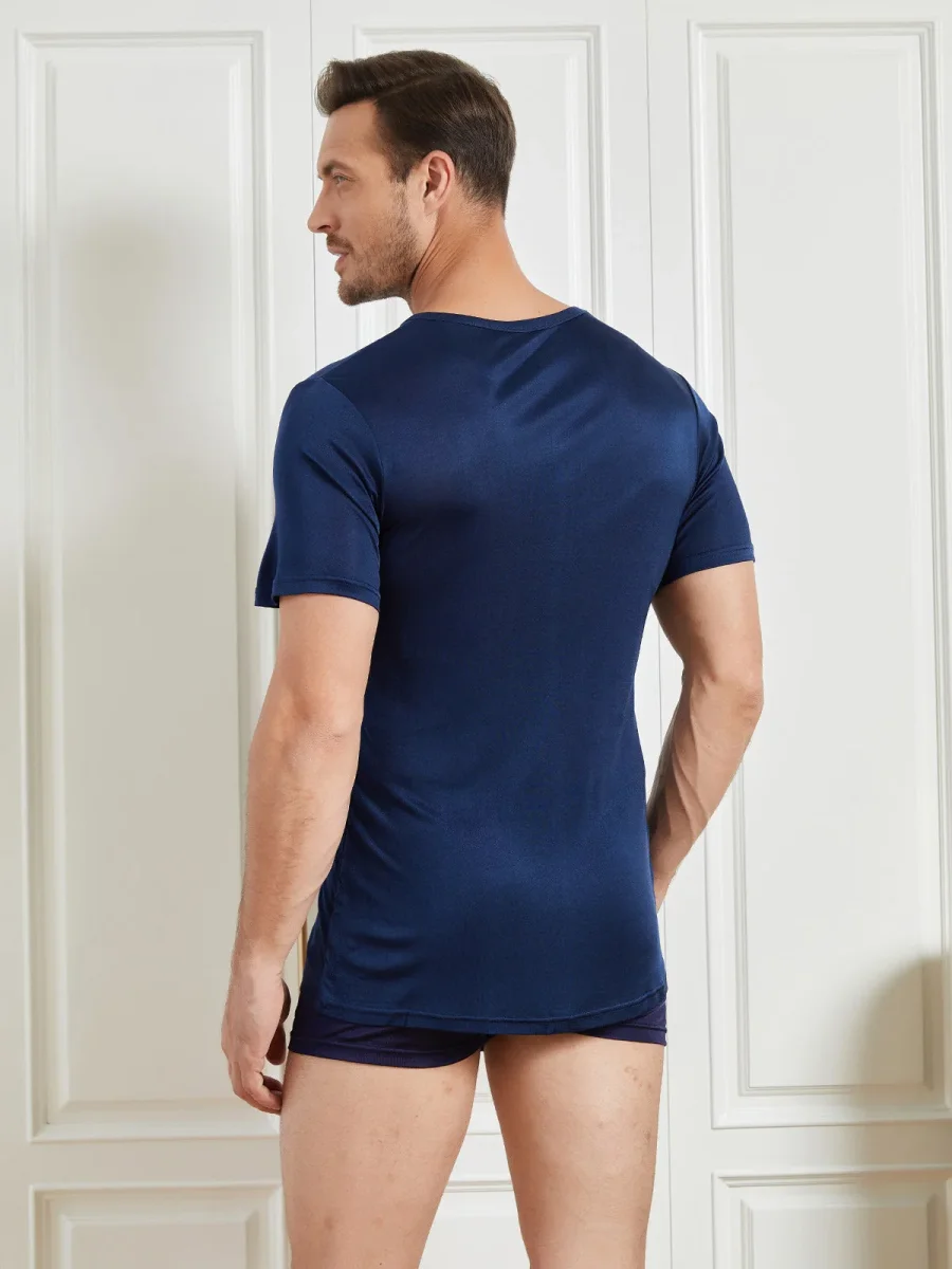 Camiseta De Pura Seda Con Cuello Redondo Para Hombre - Imagen 3