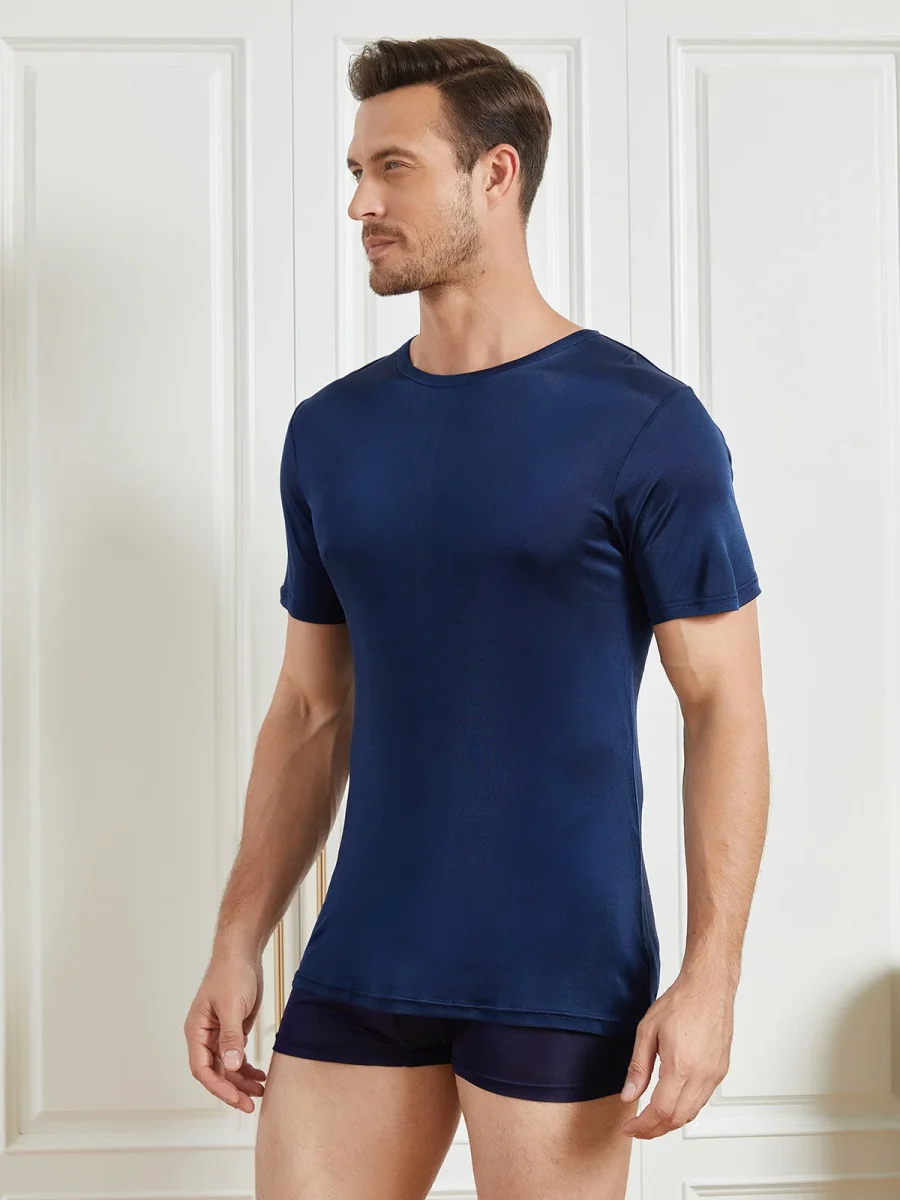 Camiseta De Pura Seda Con Cuello Redondo Para Hombre - Imagen 4