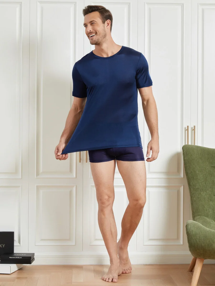 Camiseta De Pura Seda Con Cuello Redondo Para Hombre - Imagen 7