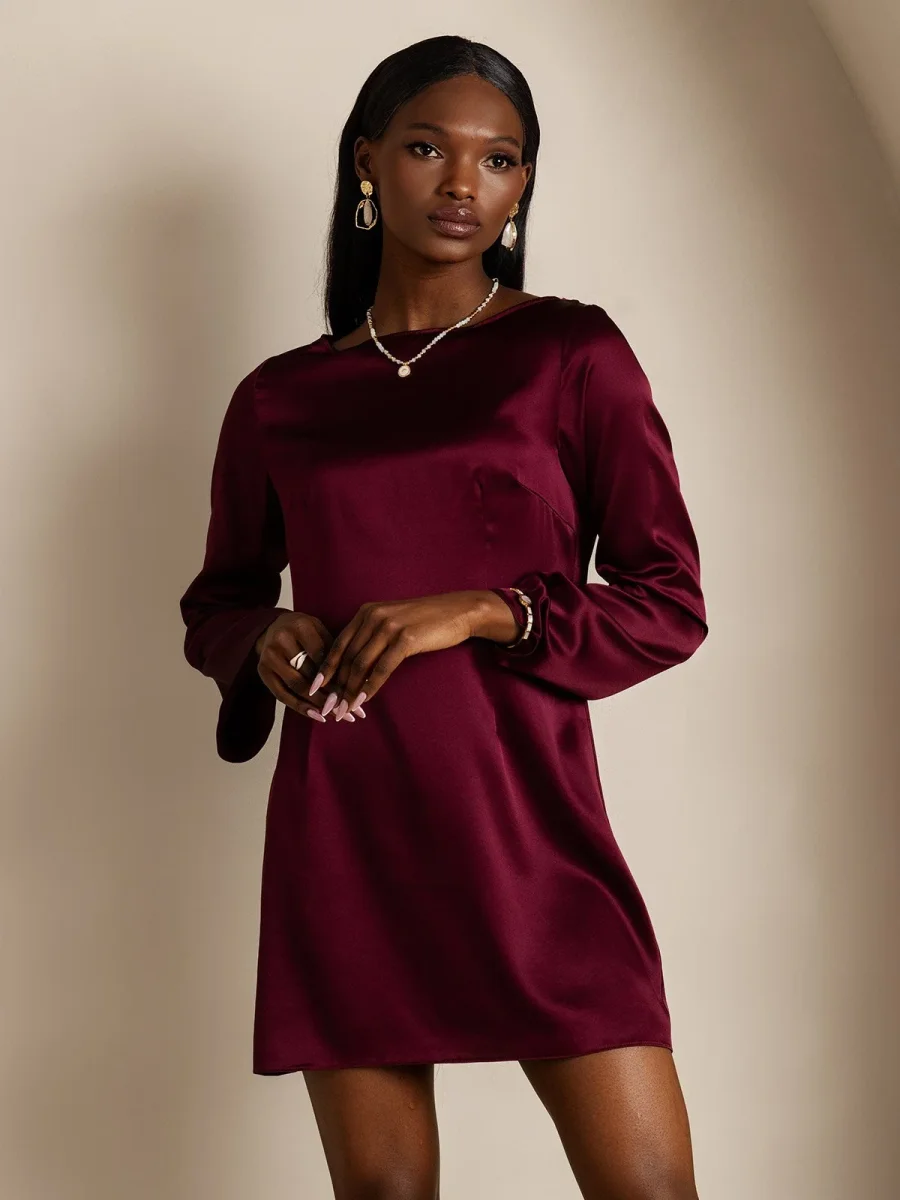 19Momme Vestido Elegante de Seda de Manga Larga - Imagen 4