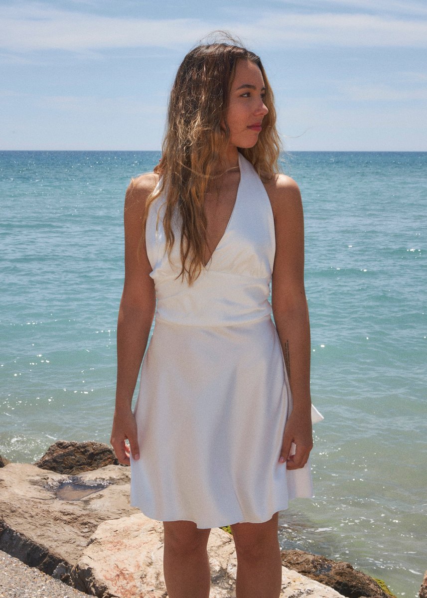 Vestido corto satinado - Imagen 7