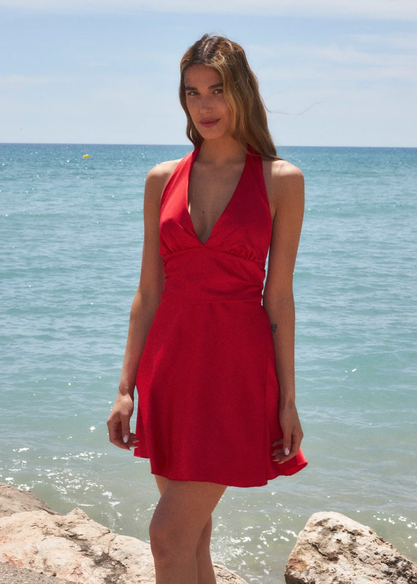 Vestido corto satinado - Imagen 2