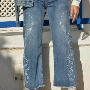 Jeans wide leg bordados