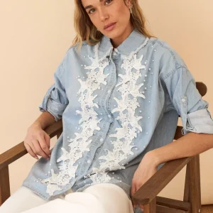 Camisa denim perlas