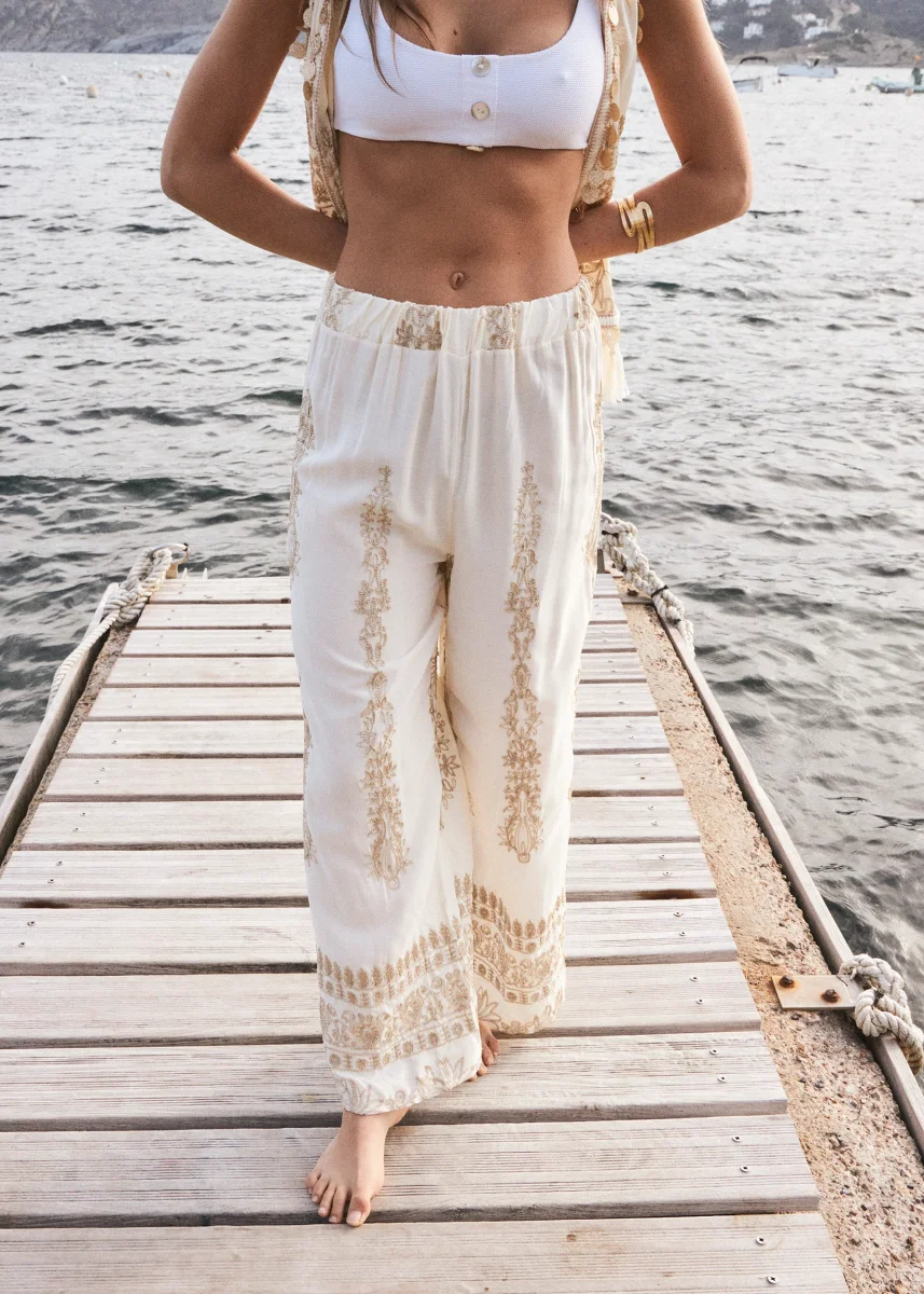 Pantalones rectos bordado - Imagen 3