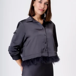 Camisa satinada plumas
