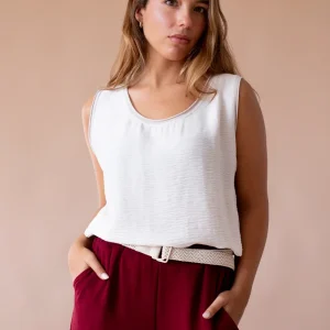 Top bitextura cuello redondo