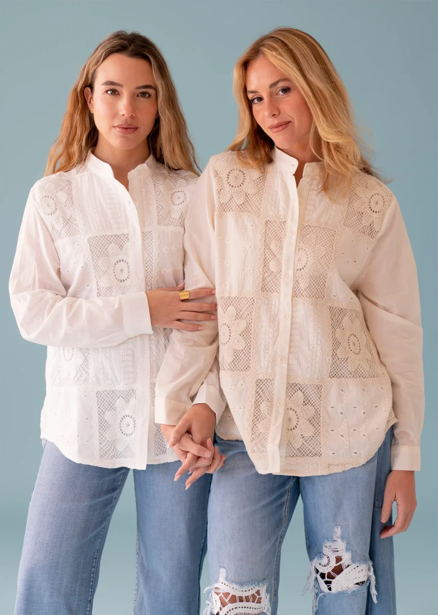 Camisa bordada patchwork