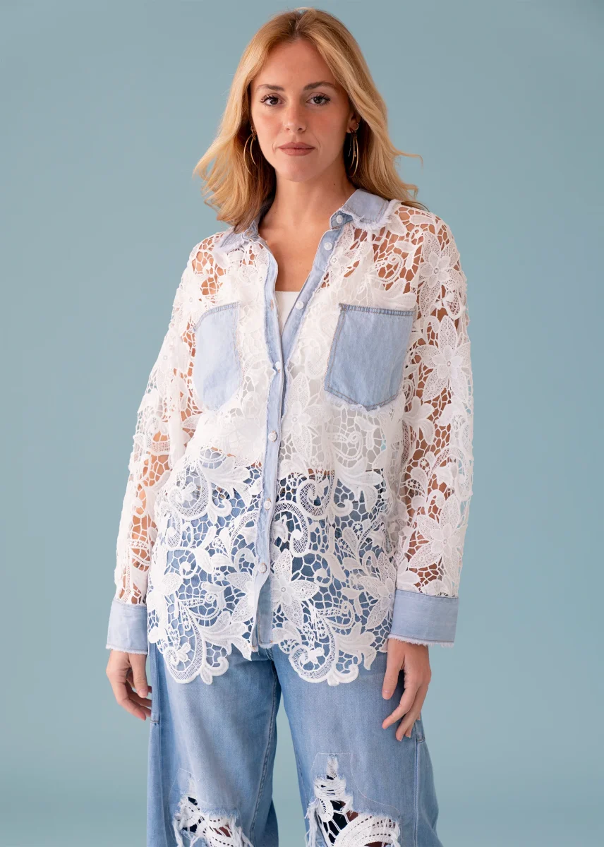 Camisa guipur denim