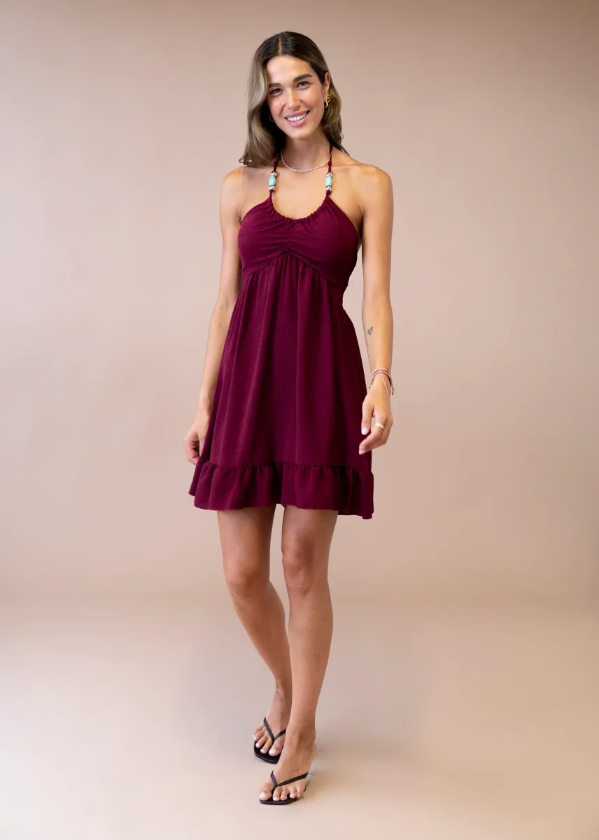 Vestido abalorios fluido corto - Imagen 3