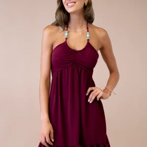 Vestido abalorios fluido corto