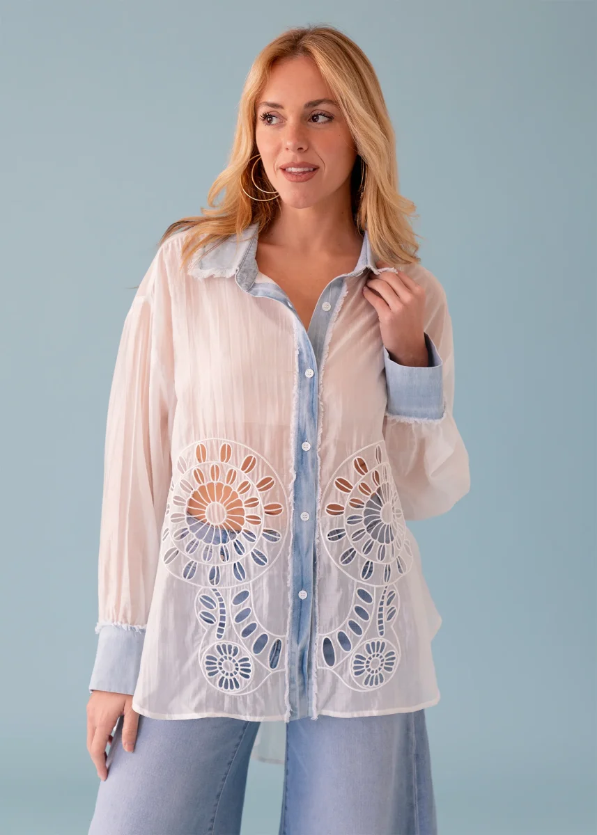 Camisa bordada denim