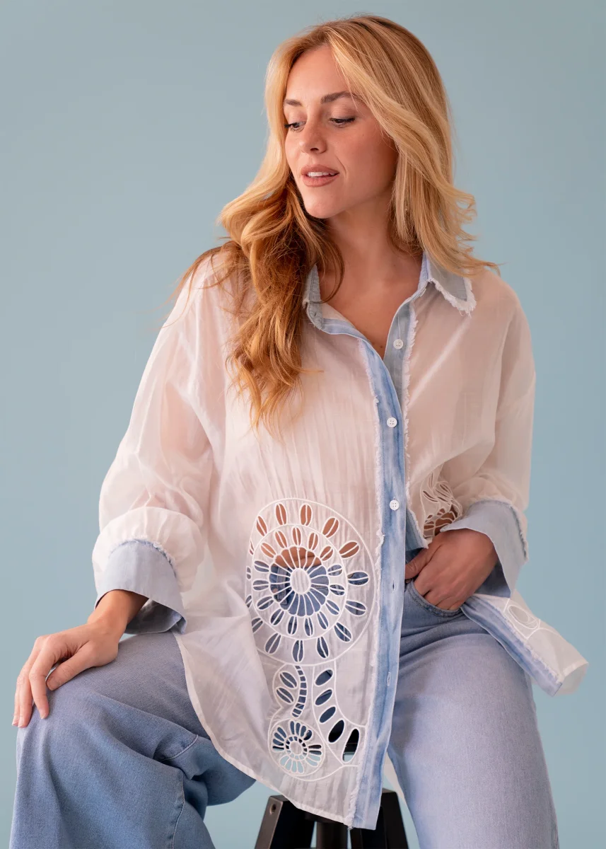 Camisa bordada denim - Imagen 4