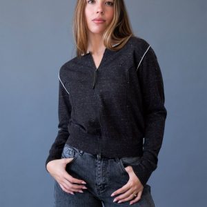 Chaqueta lana cremallera jaspeada