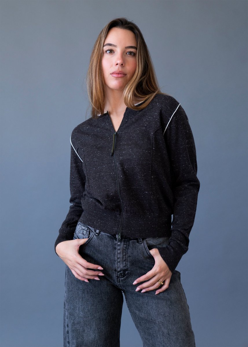 Chaqueta lana cremallera jaspeada