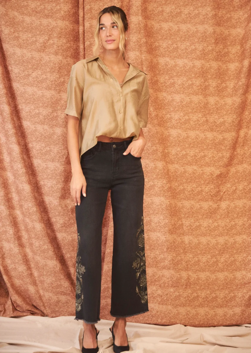 Jeans wide leg bordados - Imagen 3