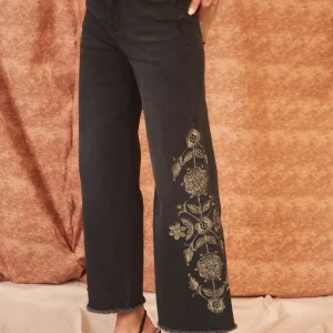 Jeans wide leg bordados