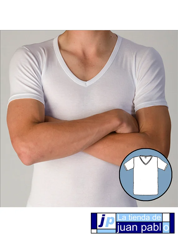 GIL MAS 1254 Camiseta Caballero Negra Manga Corta y Pico - Imagen 2