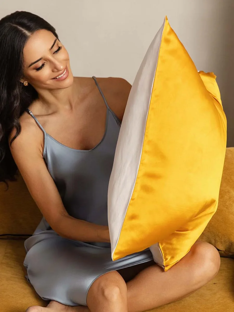 Fundas De Almohada De Seda De Mora 100% 19Momme - Diseño Bicolor - Imagen 3