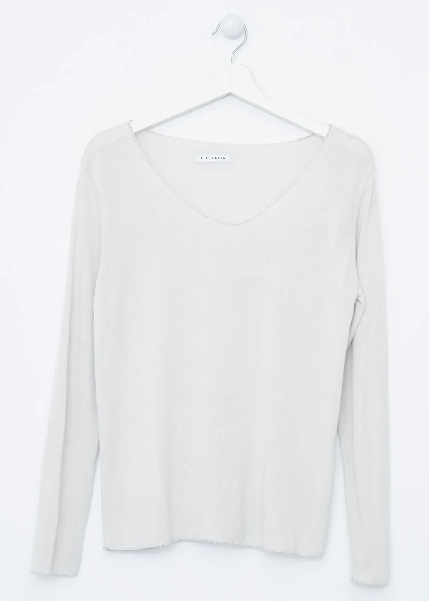 Camiseta cuello punta plateado - Imagen 6