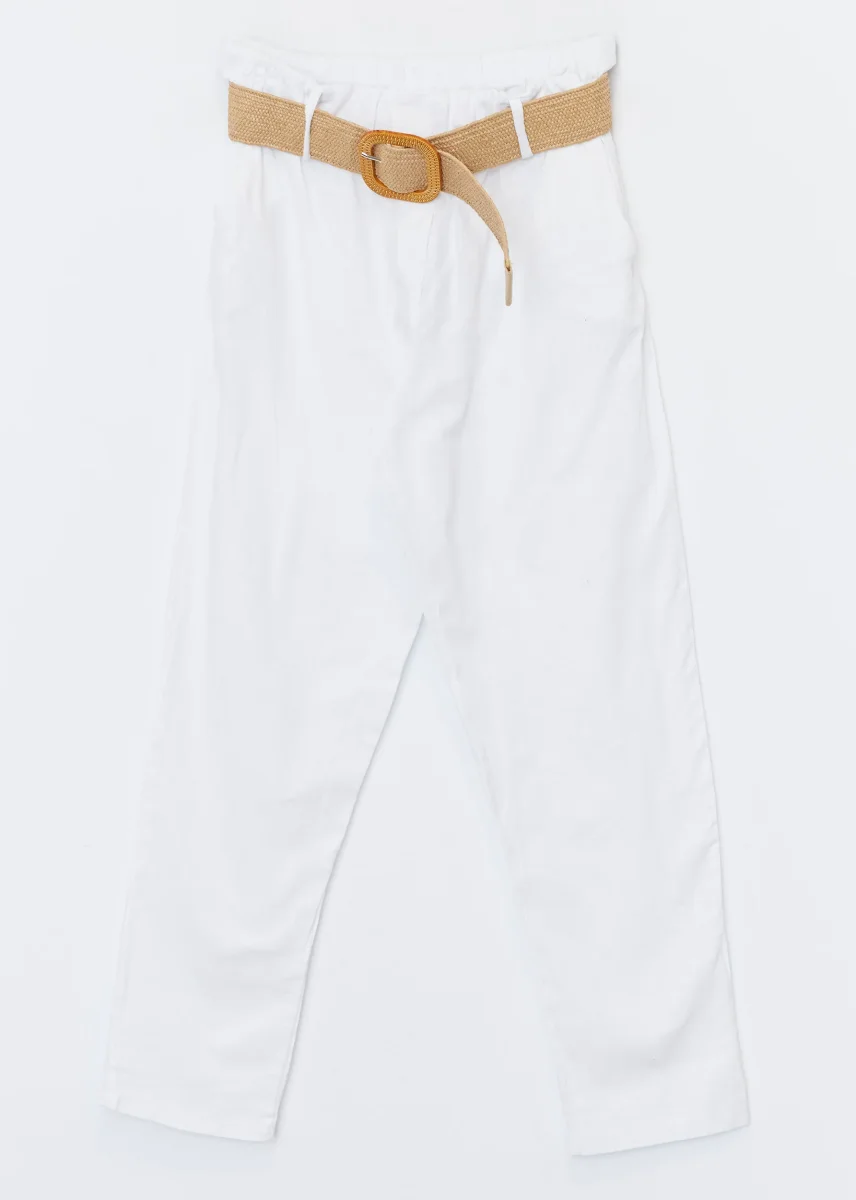 Pantalones lino cinturón - Imagen 4