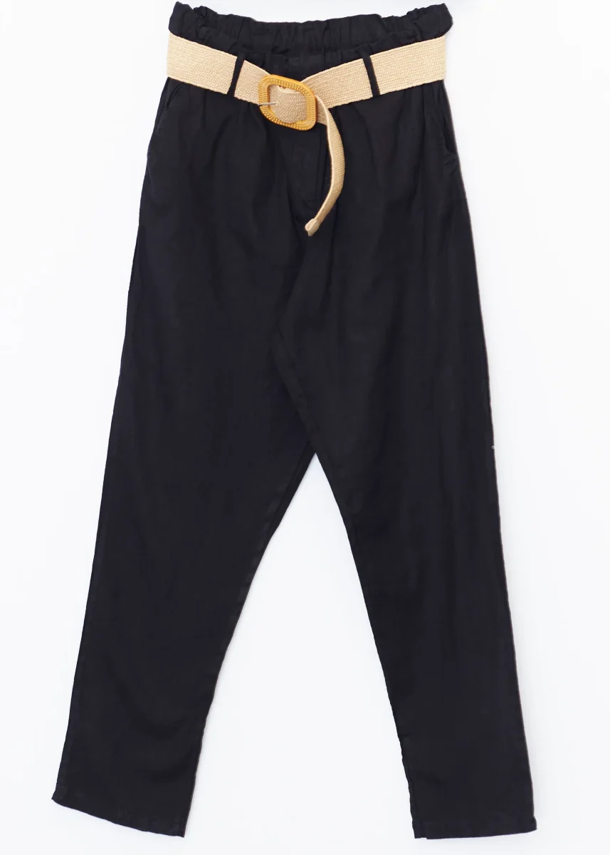 Pantalones lino cinturón - Imagen 6