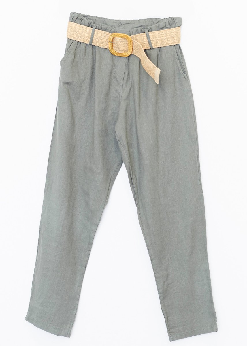 Pantalones lino cinturón - Imagen 8