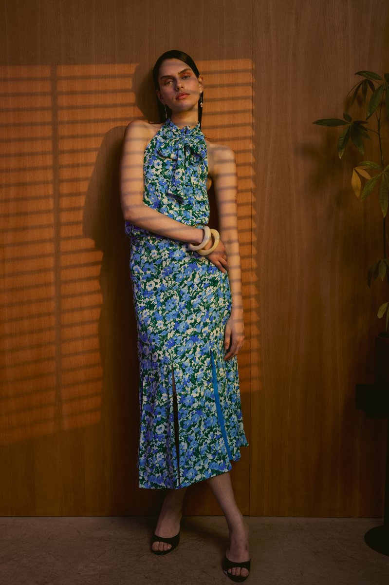 Falda Positano Flores Azul y Verde - Imagen 3