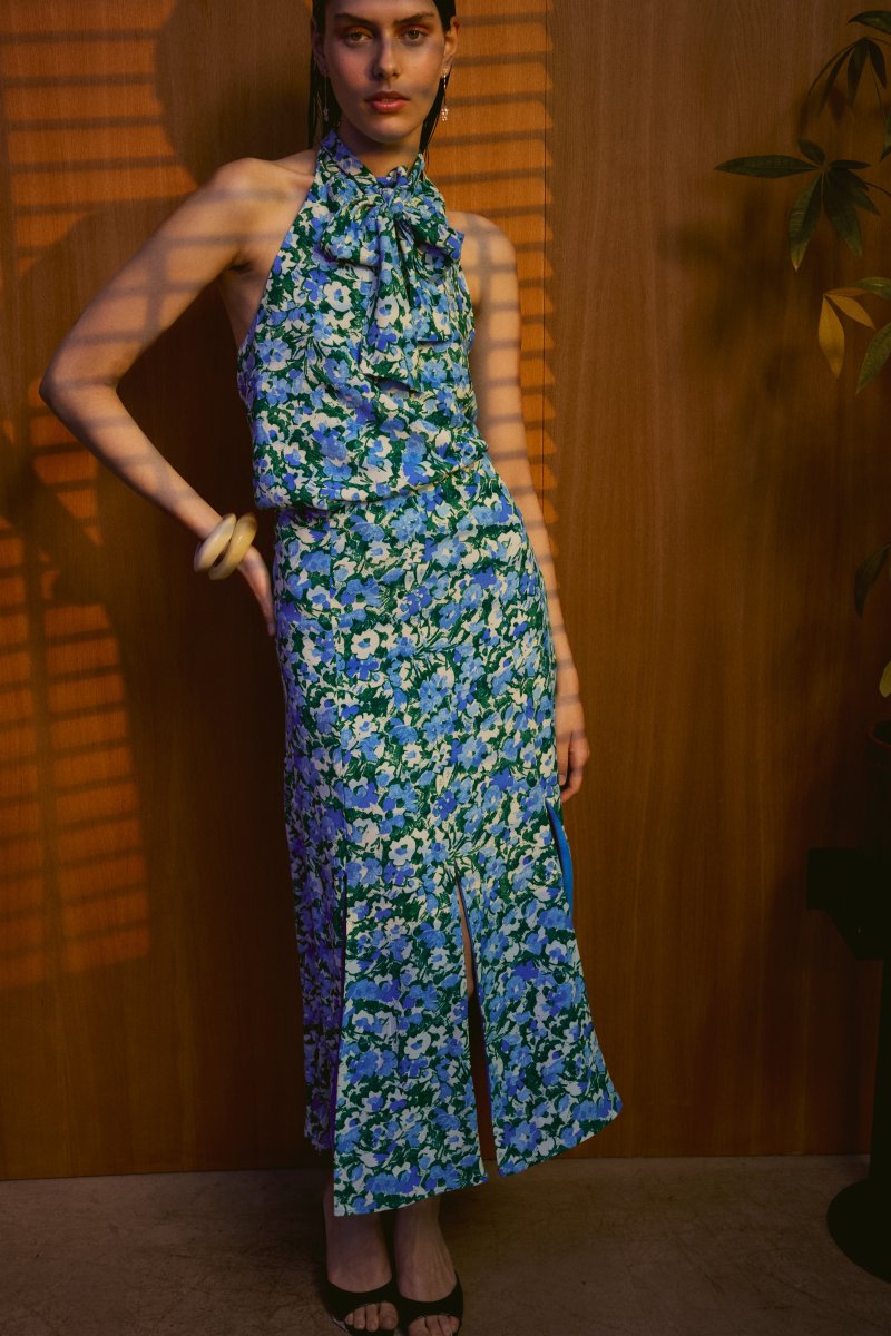 Falda Positano Flores Azul y Verde - Imagen 2