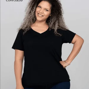 JHK CURVSSLUB Camiseta Mujer Manga Corta y Cuello Pico