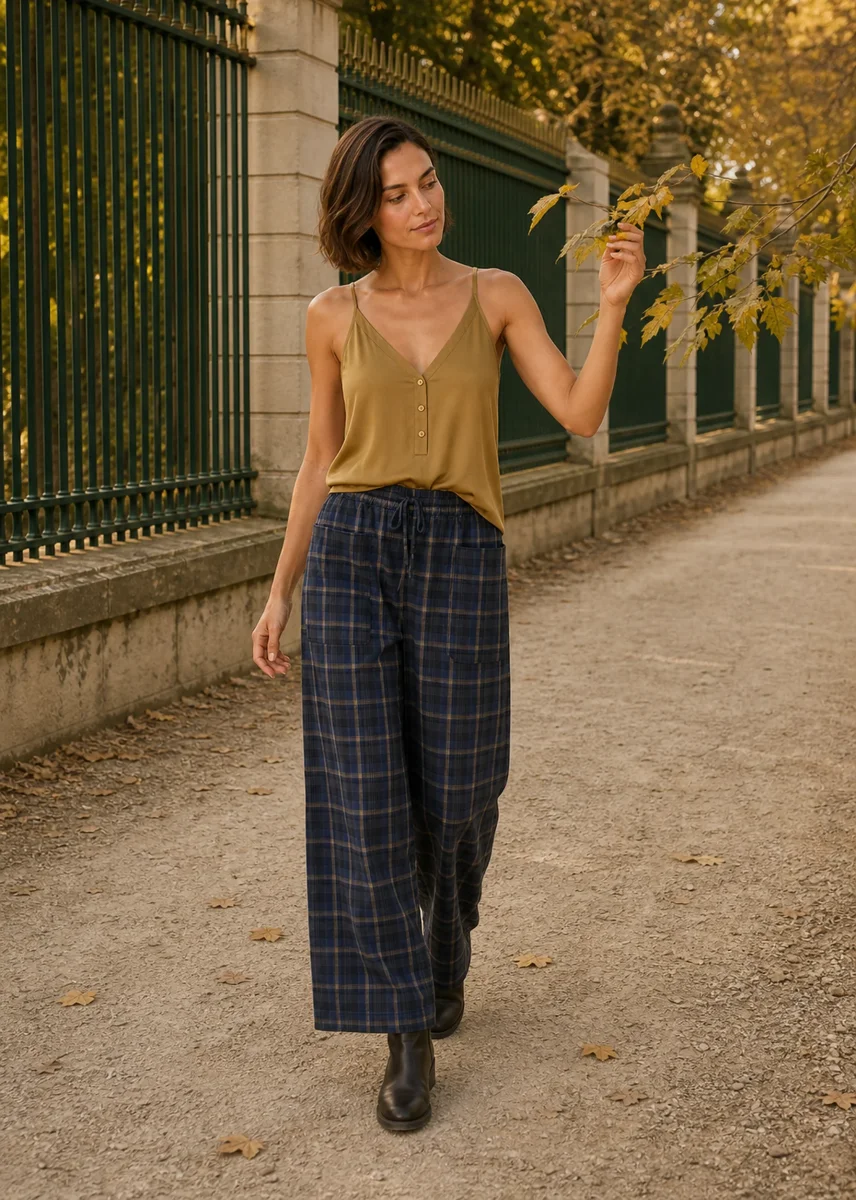 Pantalones anchos cuadros