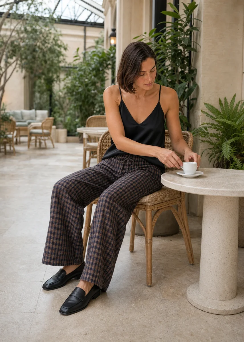 Pantalones cuadros palazzo - Imagen 4